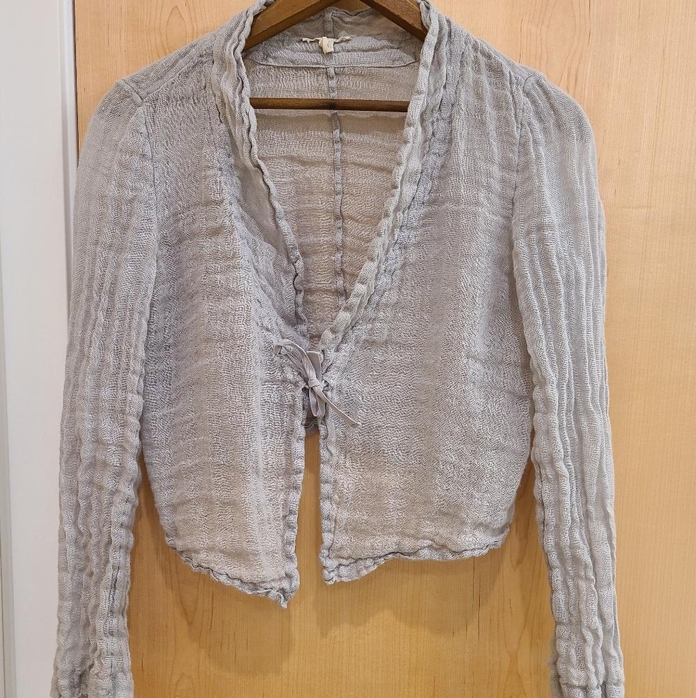 Eileen Fisher Linen Crop Cardi with tie size xs